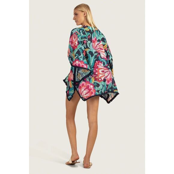 NEW Trina Turk 'India Garden' Fringe-Trim Kimono Swimsuit Coverup- ONE SIZE $152 - Picture 3 of 4